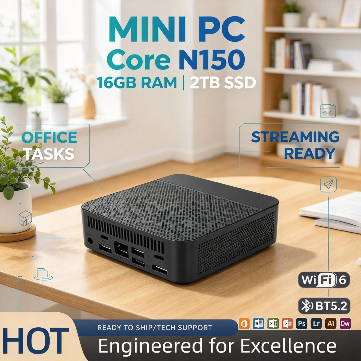 intel-n150搭載ミニpc。トリプル4k出力、wi-fi-6、16gbメモリ、m2-nvme-ssd、静音冷却、オフィスや家庭用、プロフェッショナル向け、超高速、最大システム構成。