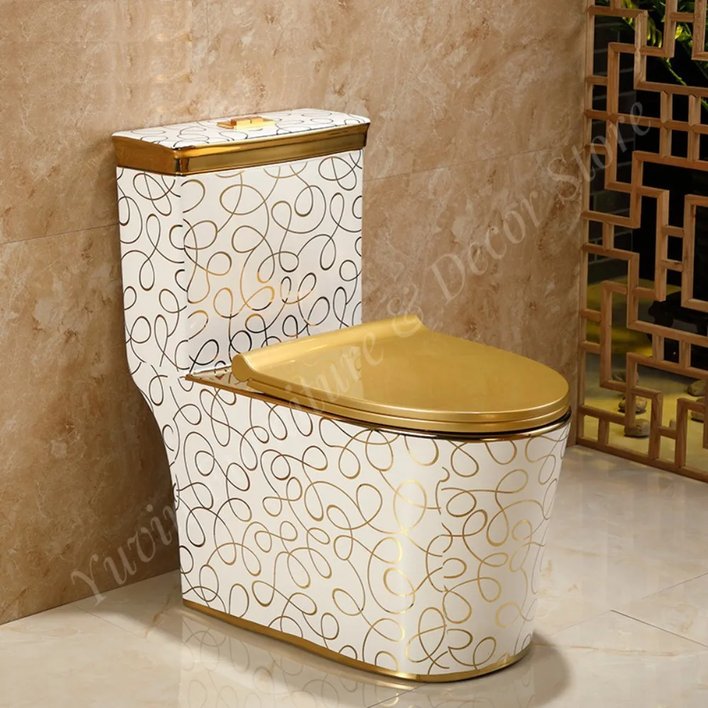 Royal Luxury Bathroom Gold Decoration Sanitary Ware One Piece Bathroom Toilet Bowl Electroplated Luxury Gold Ceramic Toilets