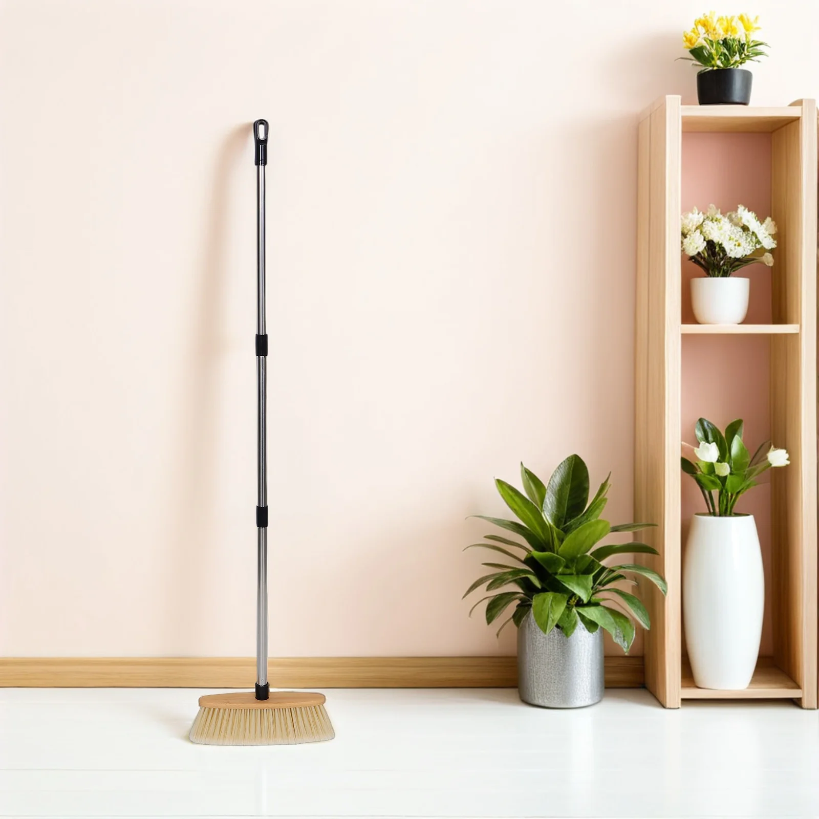 

Patio Garden Wooden Broom with Stainless Steel Handle Hard Bristle for Hardwood Floors Carpets Garage Outdoor Sweeping Cleaning