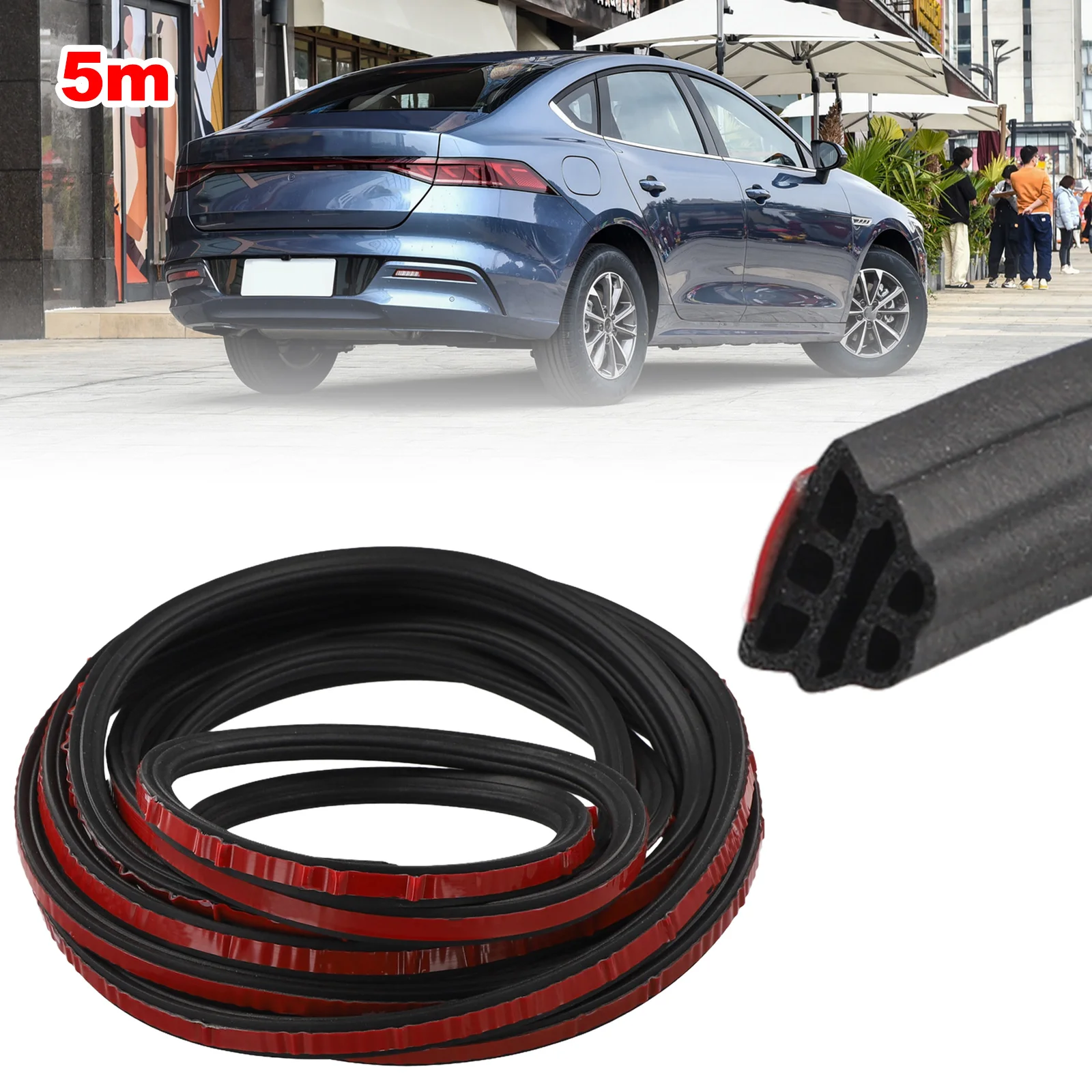 3 Layer Car Door Seal Strips 5M Auto Rubber Sealant D Type Strip Sound Insulation Weatherstrip Accessories