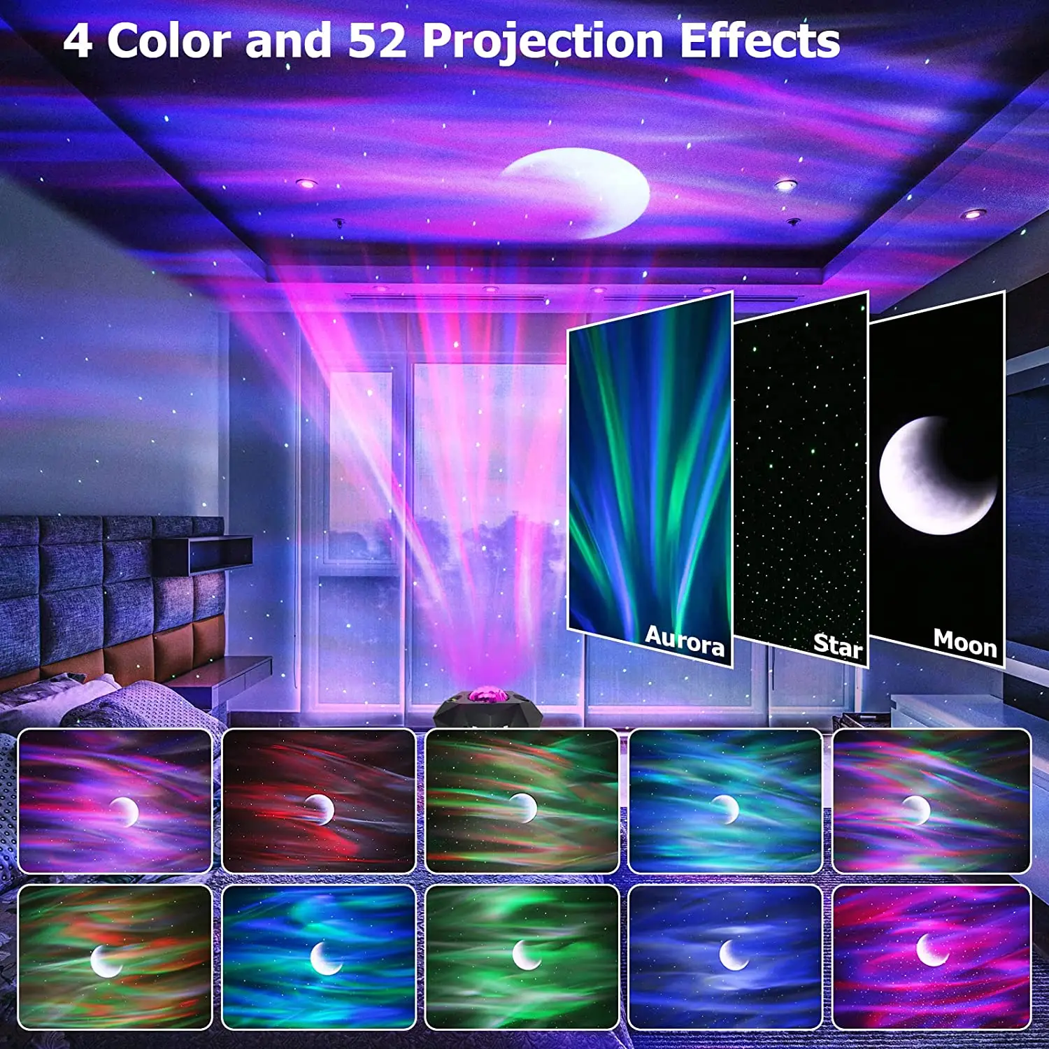 Imagem -02 - Led Aurora Boreal Projetor Lua Galaxy Night Lights Bluetooth Music Star Projeção Nebulosa Atmosfera Lâmpada Decoração Quarto