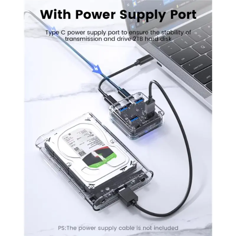 A23F-Transparent Usb C Hub 4 Port Expansion With Power Supply Interface Usb 3.2 Protocol High Speed Transmission OTG Dapter