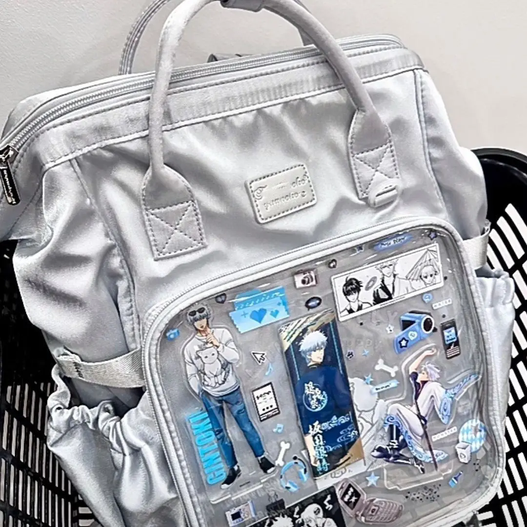 Large-capacity Nylon Ita Computer Shoulder Bag Transparent Handbag Japanese Y2k Cartoon Students Display Bags