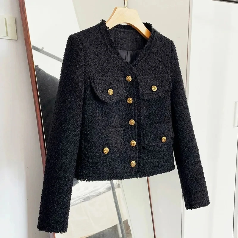 2026 Spring New Style Short Coat for Women Thick Tweed Retro Fragrance High End Feeling Top Polyester Fiber 100% Ladies Wear
