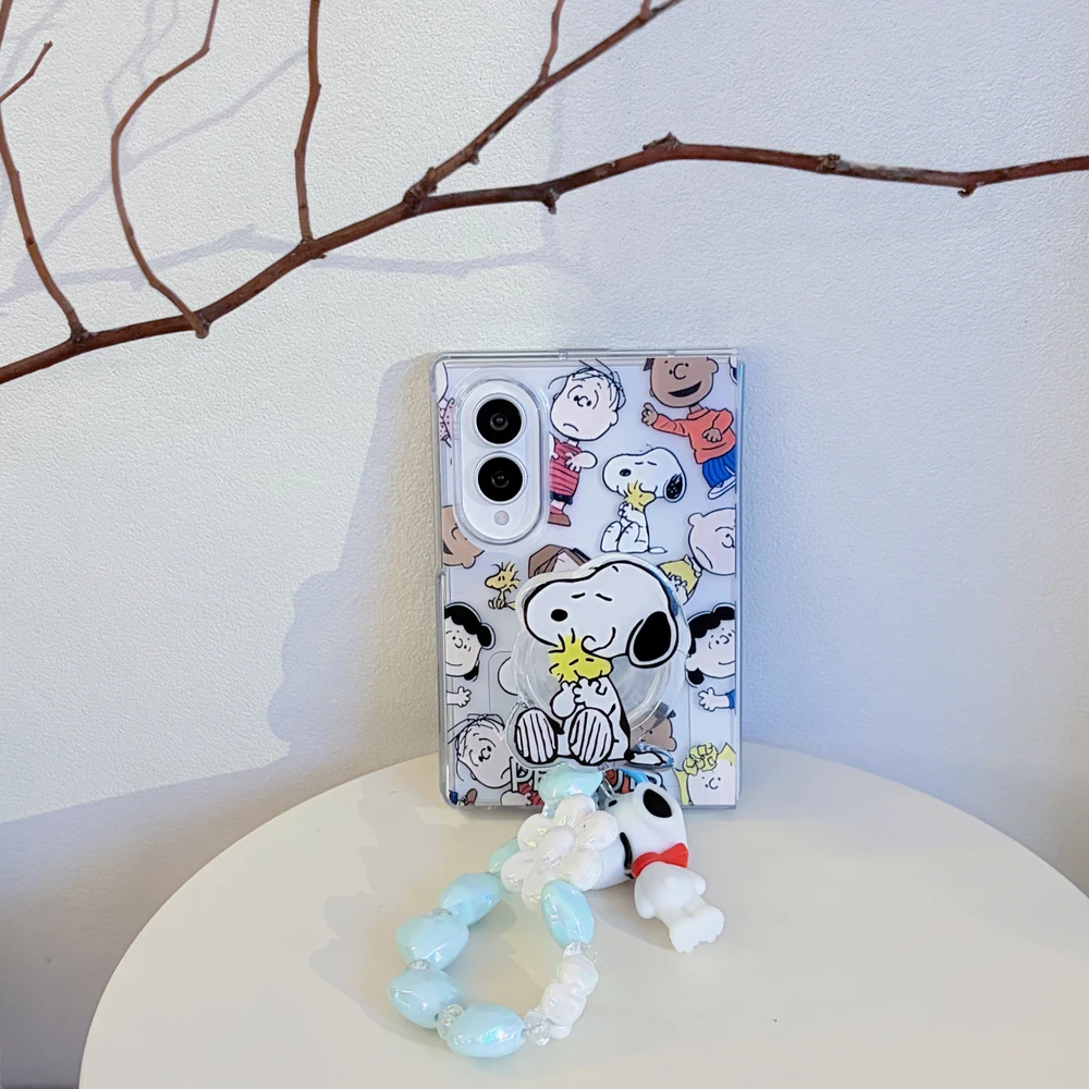 Cute Cartoon Peanuts Snoopy Charlie Brown Stand Holder Phone Case For Samsung Galaxy Z Fold 8 7 6 5 Case With Lanyard view 5
