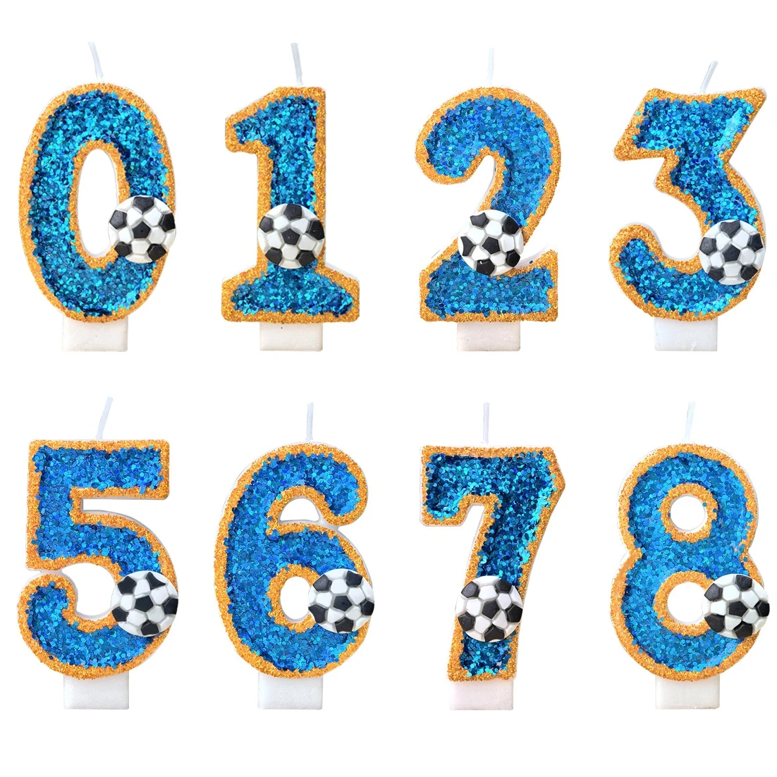 Football Children's Birthday Candles Number 0-9 Green Sparkles Birthday Creative Soccer Candle for Boy Party Cake Top Decoration