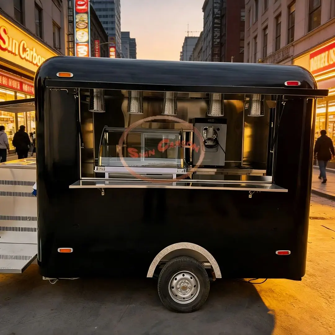 Fiberglass Food Trailer Mobile Kitchen Stainless Steel Interior with Refrigerator Ice Cream Machine for Business Use