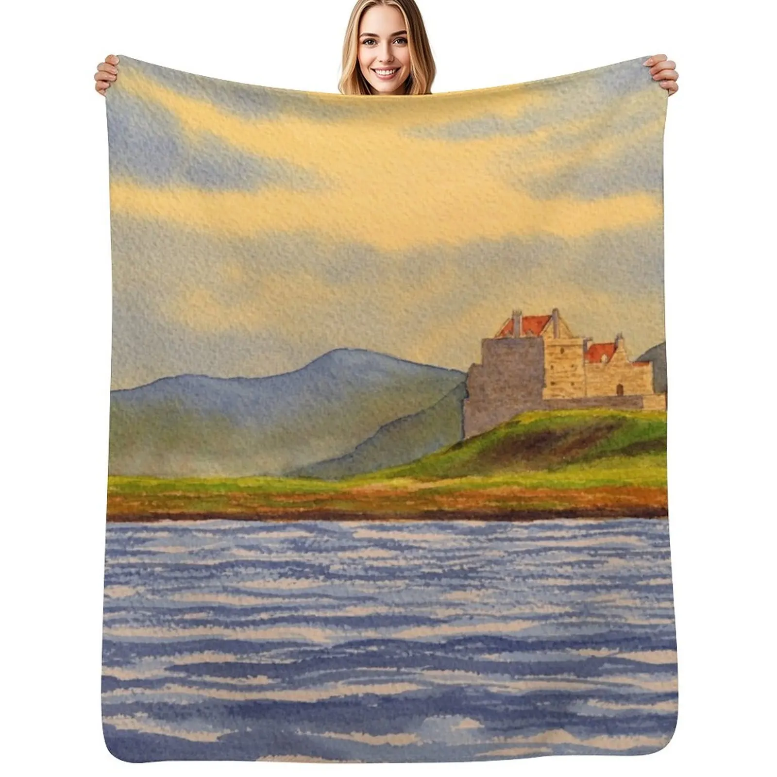 

Duart Castle Isle Of Mull Scotland Throw Blanket Fashion Sofas valentine gift ideas Luxury Designer Quilt Blankets