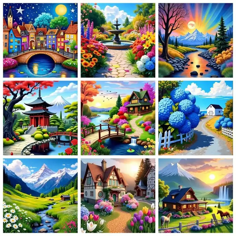 

CHENISTORY Diamond Painting Forest House Scenery Diamond Embroidery Cross Stitch Mosaic Rhinestone Picture Home Decor