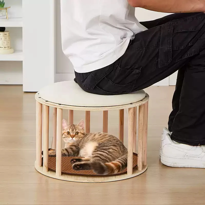 Custom Furniture Manufacturer's Wooden Cat Nest Winter Warmth Pet House Button Closure Indoor Villa Enclosed House Animal