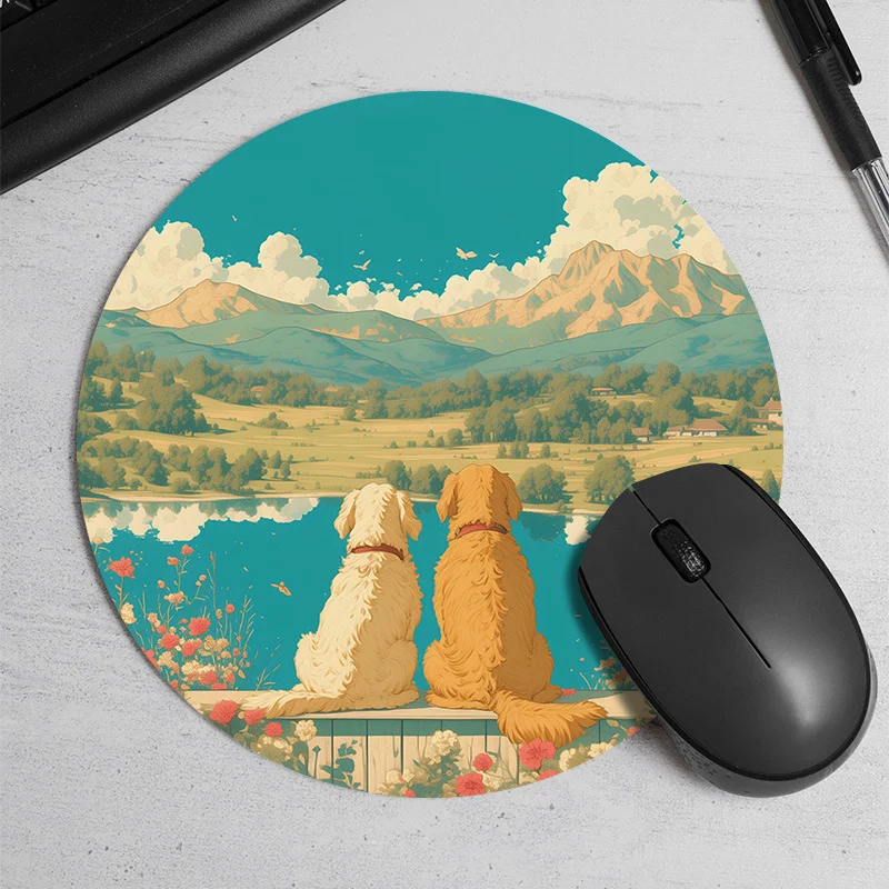 

Dog back printed circular mousepad is durable comfortable waterproof and anti-slip made of rubber suitable for gamers families