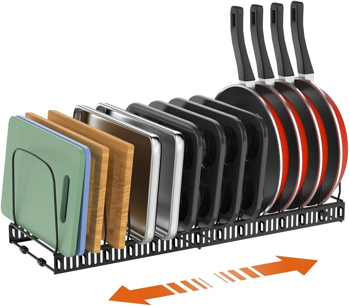 

Expandable Baking Tray Organizer with 14 Dividers, Black Bakeware Storage Rack for Cabinet