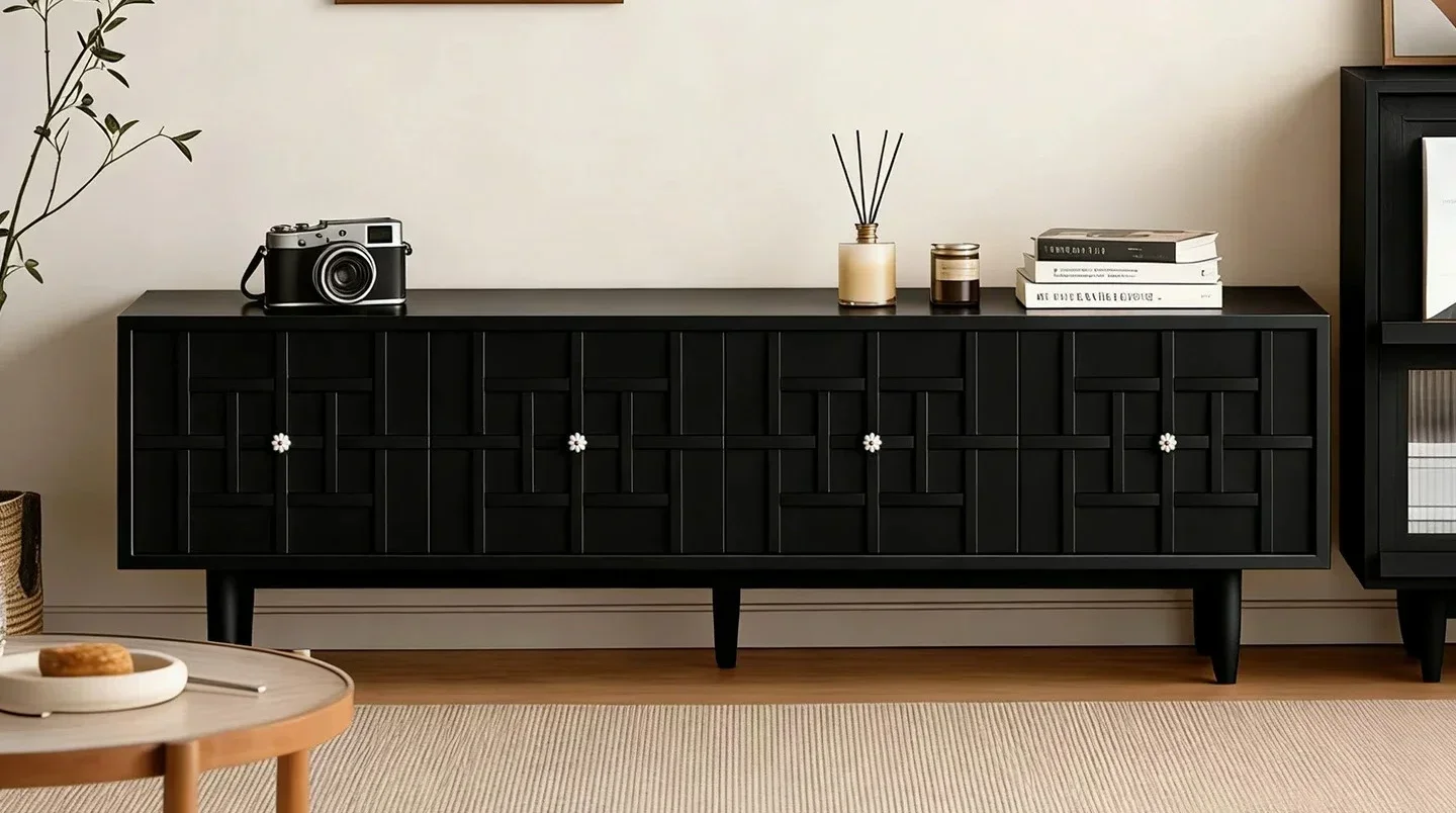 HT  Liyuan living room household solid wood TV cabinet storage integrated medieval retro style locker