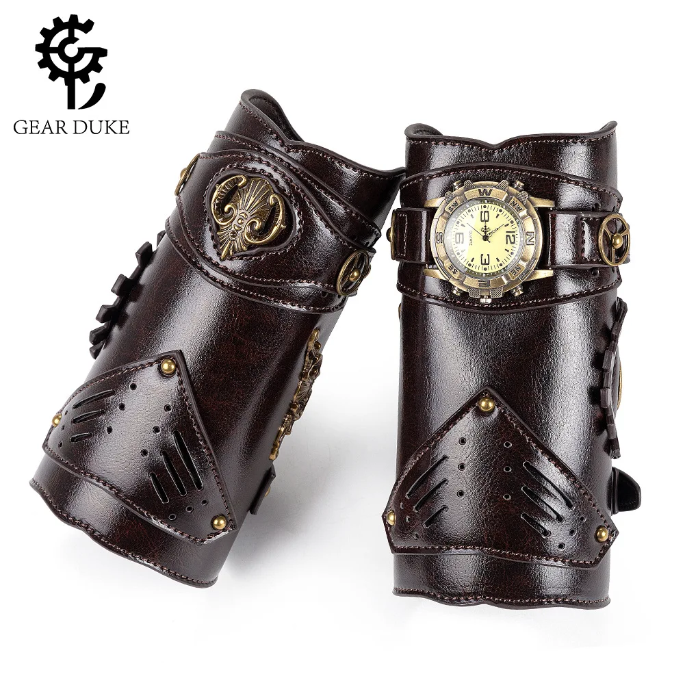 Halloween Men Clock Gear Armor Armlet Vintage Steampunk Bracer Viking Pirate Knight Cosplay Accessory Medieval Wrist Guard