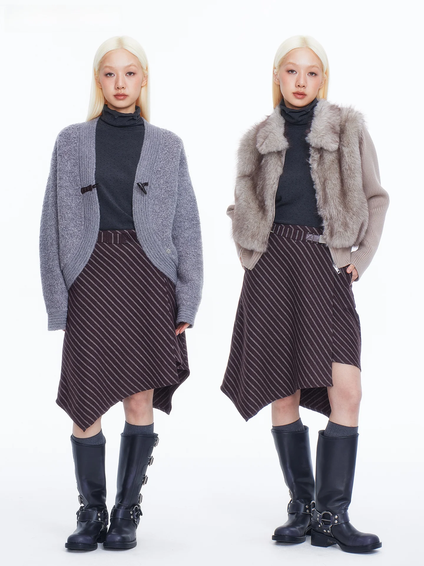 

Кожаный пояс HORAHORA Design с диагональными полосками коричневого цвета, шерстяная твидовая юбка миди с асимметричным подолом и высокой талией для женщин