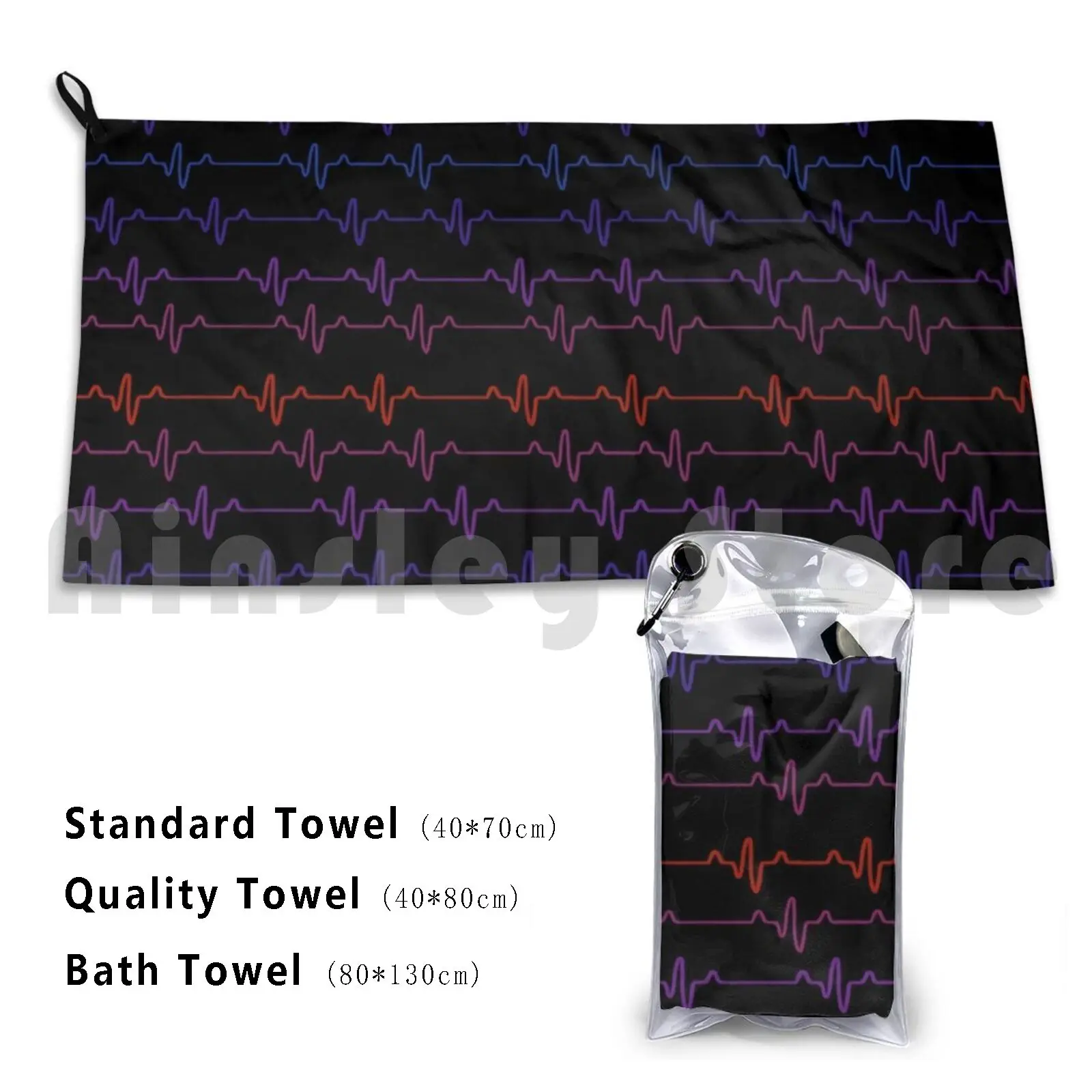 Rainbow Ekg Bath Towel Beach Cushion 1046 Ekg Ecg Electrocardiogram Heart Heartbeat Medicine Science