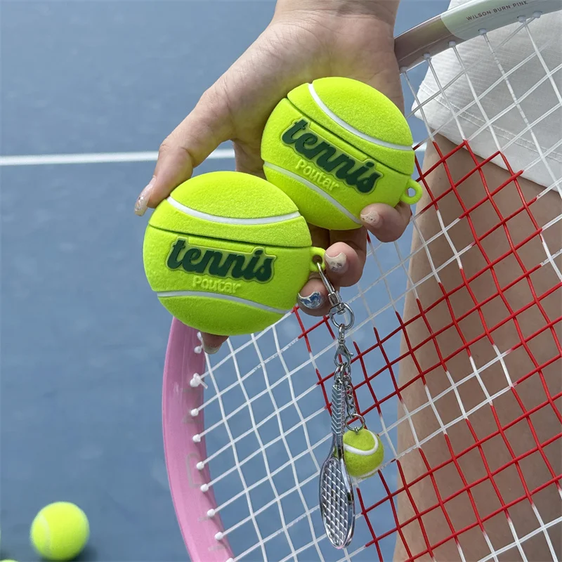 

Забавный милый чехол для наушников с теннисным мячом для Apple Airpods 4 3 2 Pro, чехол с брелоком, флокированные силиконовые чехлы для гарнитуры для Airpod