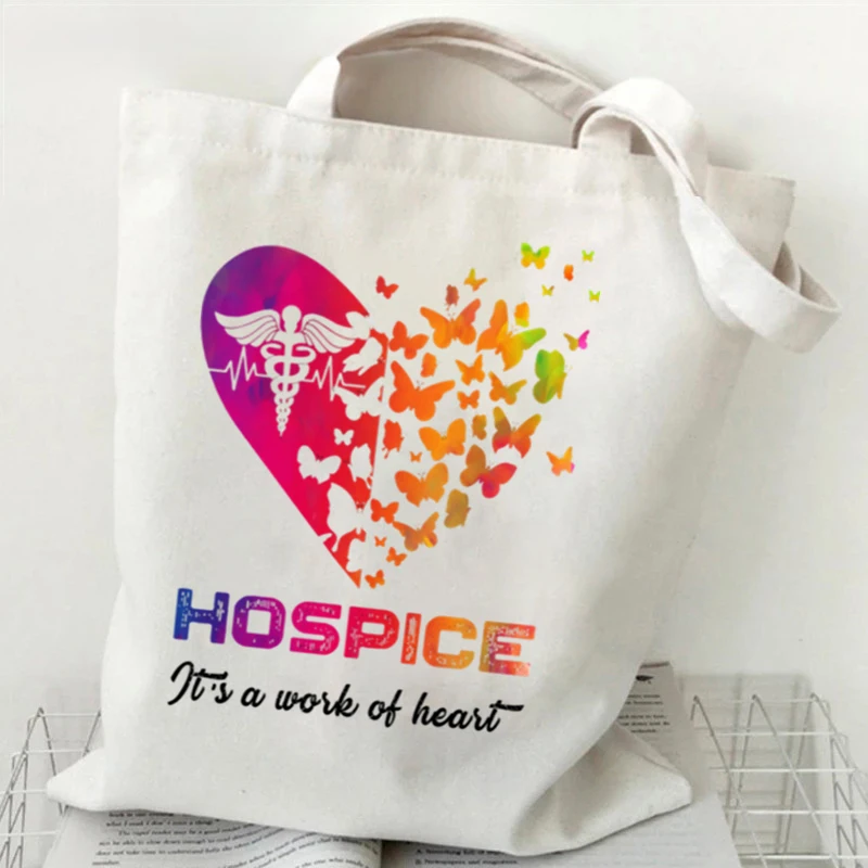 Watercolor Hospice Heart Canvas Tote Bag Eco-Friendly Reusable Bag for Palliative Care Enthusiasts Work School & Daily Errands
