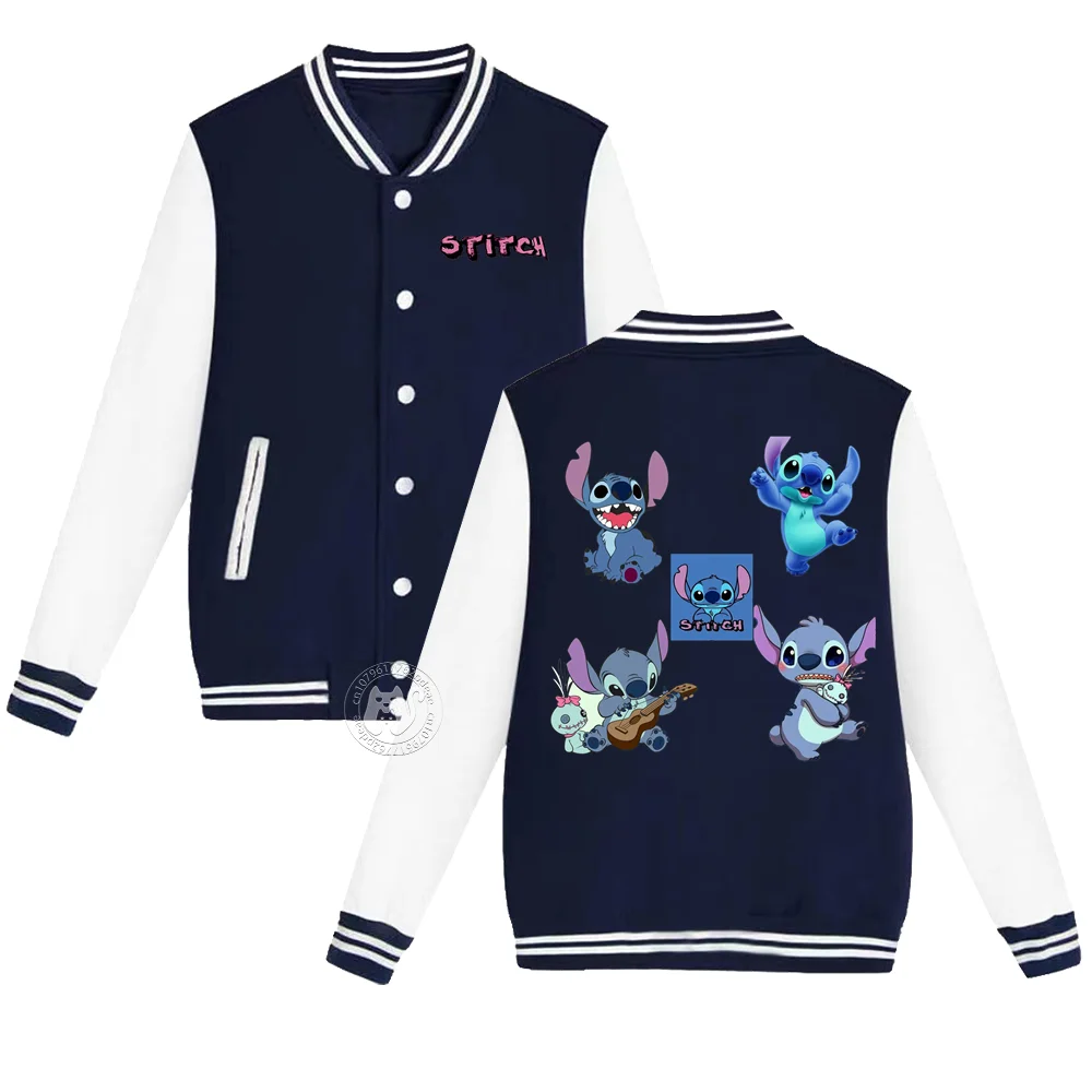 Disney Children\'s little Cartoon Stitch Pattern Printed Student Boys Girls Thick Warm Jacket Jacket Fall Winter baseball uniform