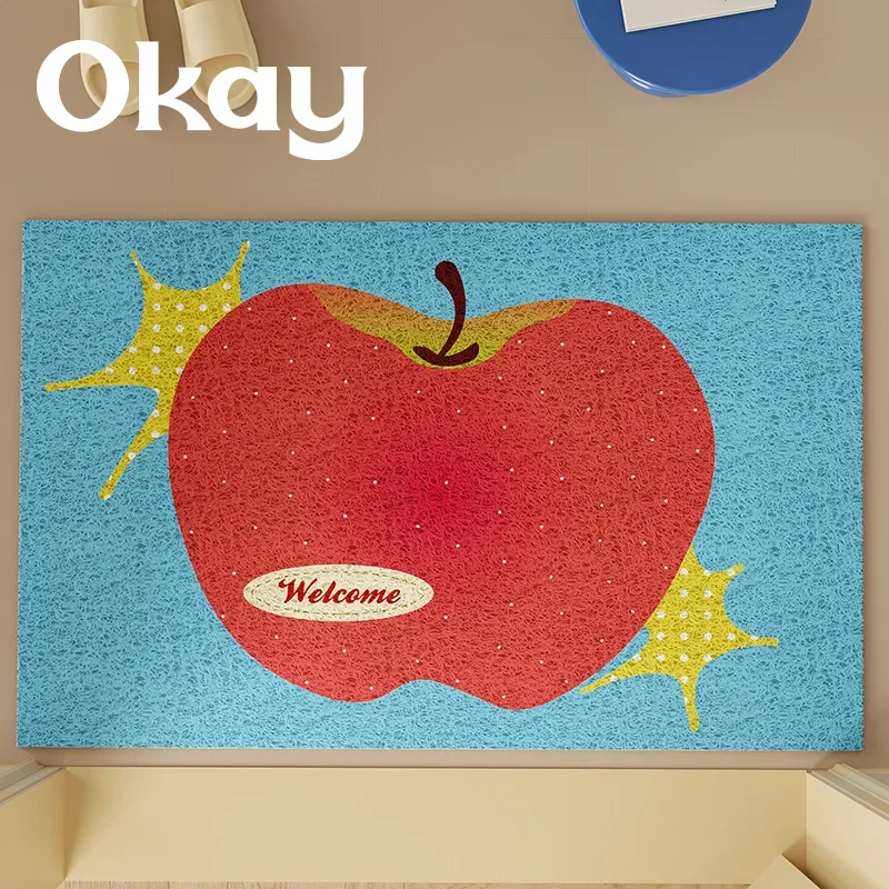 1pcs Fresh Apple Silk Loop Entrance Floor Mat Household Cuttable PVC Dirt Resistant Dust Removing Foot Mat Room Decoration