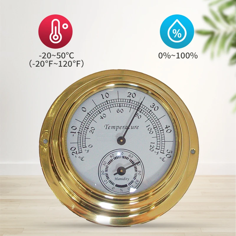 1PC Classical and elegant brass color two-in-one thermometer hygrometer humidity thermometer monitor tester without batteries