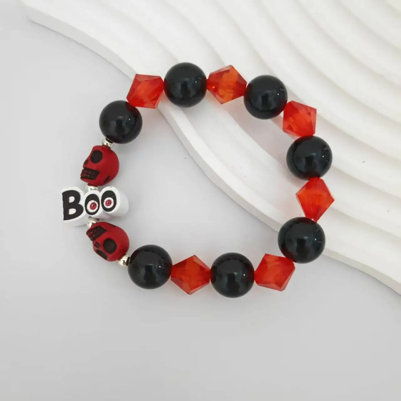 

Creative Handmade Bracelet Black Red Bead With Boo Style Hip Hop Gothic Jewelry Halloween Artwork Customized Gift