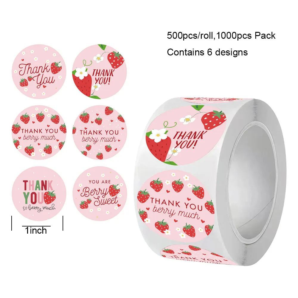 1000pcs Thank You Sticker Label 1inch 6 Designs Self-adhesive Stickers DIY Lovers DIY Gift Baking Package Envelope Decoration