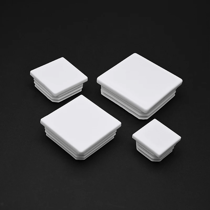Tampa de extremidade plástica retangular branca do tampão da tubulação do tubo do tubo para pés da perna da tabela, capa à prova de poeira 13x13mm-100x100mm