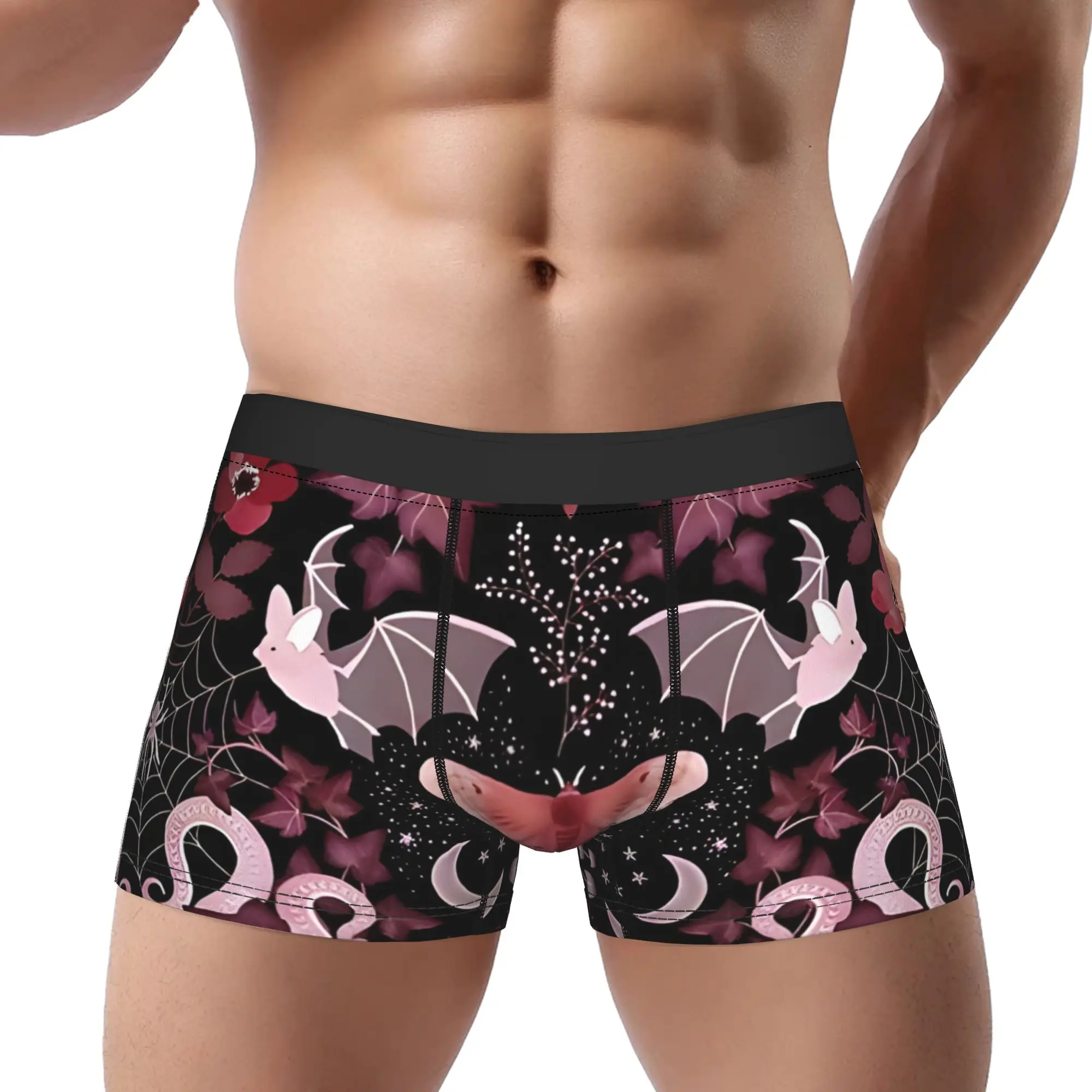 Calzoncillos Moody Gothic con estampado de murciélagos y serpientes, bragas transpirables, ropa interior para hombre, pantalones cortos cómodos góticos, calzoncillos tipo bóxer