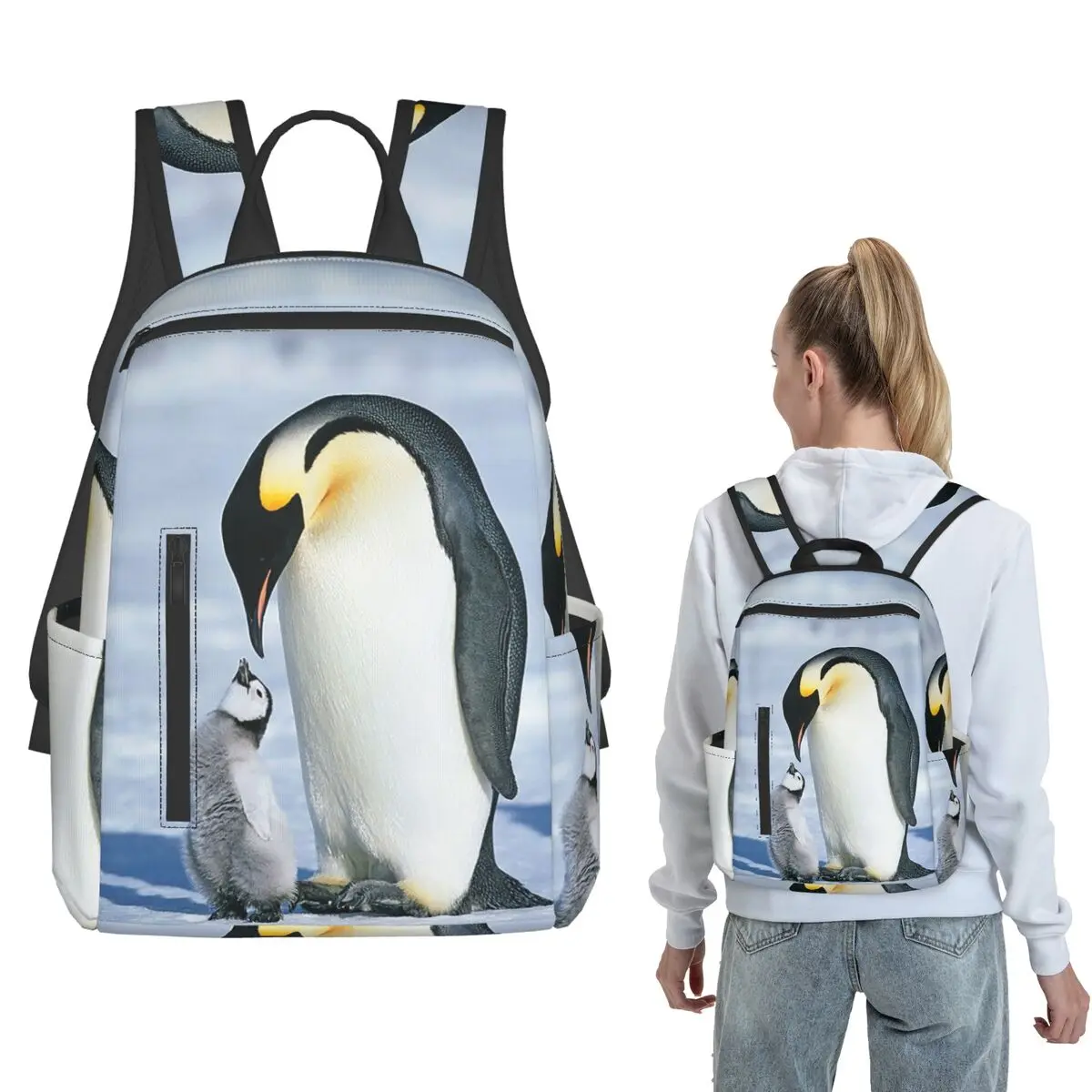 

Penguins In The Snow Backpack Large Capacity Children BookBag School Bag Shoulder Bags for Men Women