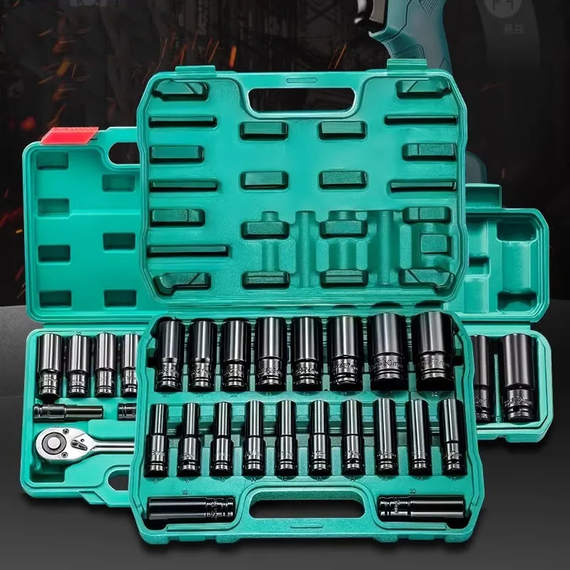 14-Piece Socket Wrench Set 8-24mm with Extended Head Auto Repair Hex Socket Wrench Set for Hardware Toolbox