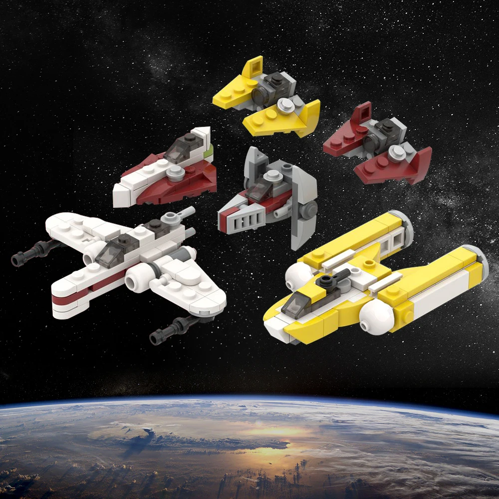 Gobricks MOC Space Micro Republic Starfighters Spaceship Building Blocks Planet Empire TIE Fighter Model Toys DIY Kids Gift