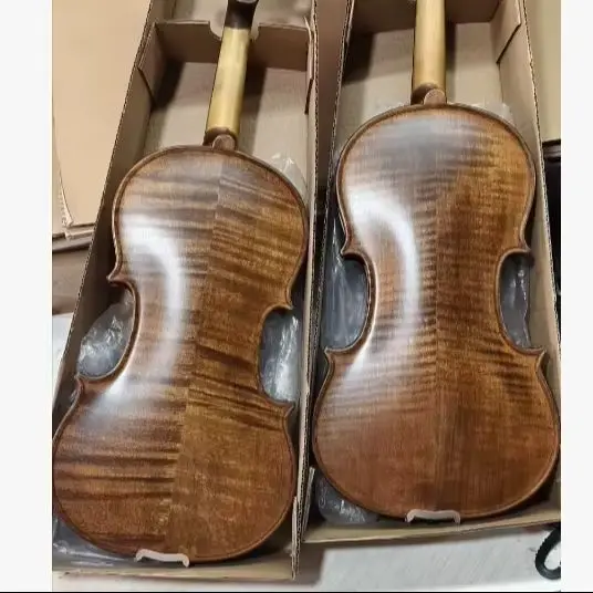 Tonpling 4/4 Professional Handcrafted Antique Matte Stripes Violin with Natural Flamed Maple Spruce Plate And Ebony Parts