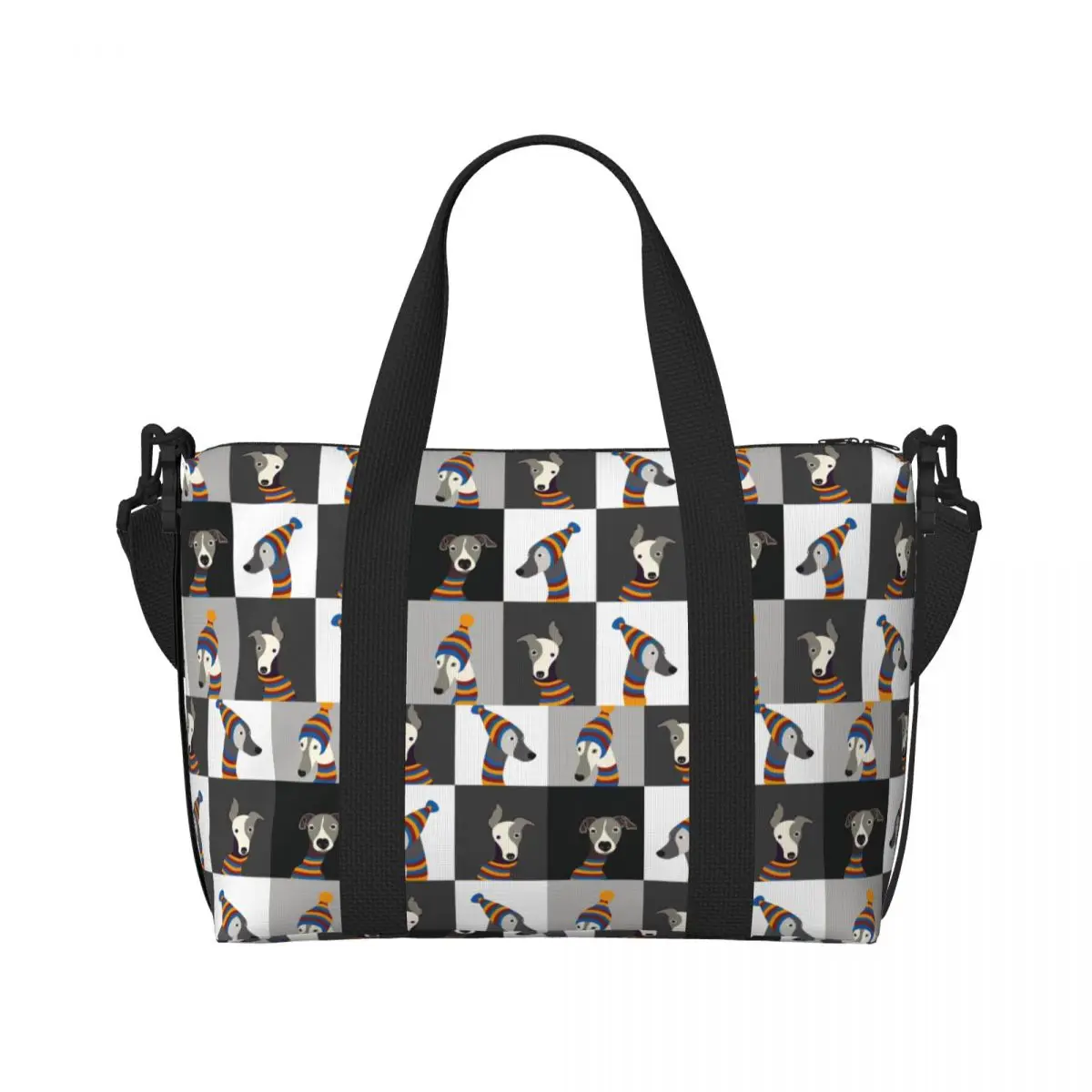 Custom Funny Cartoon Greyhound Whippet Dog Beach Tote Bag for Women Sighthound Hound Large Compartment Beach Gym Travel Bags