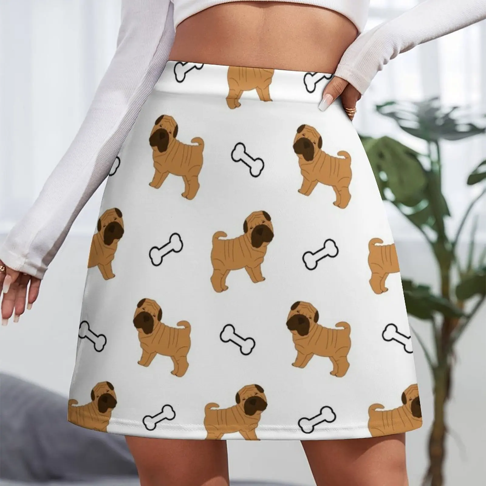 Shar Pei Puppy Mini Skirt ชุดราตรี กระโปรงสั้นผู้หญิง ชุดกระโปรงมินิสไตล์เกาหลี