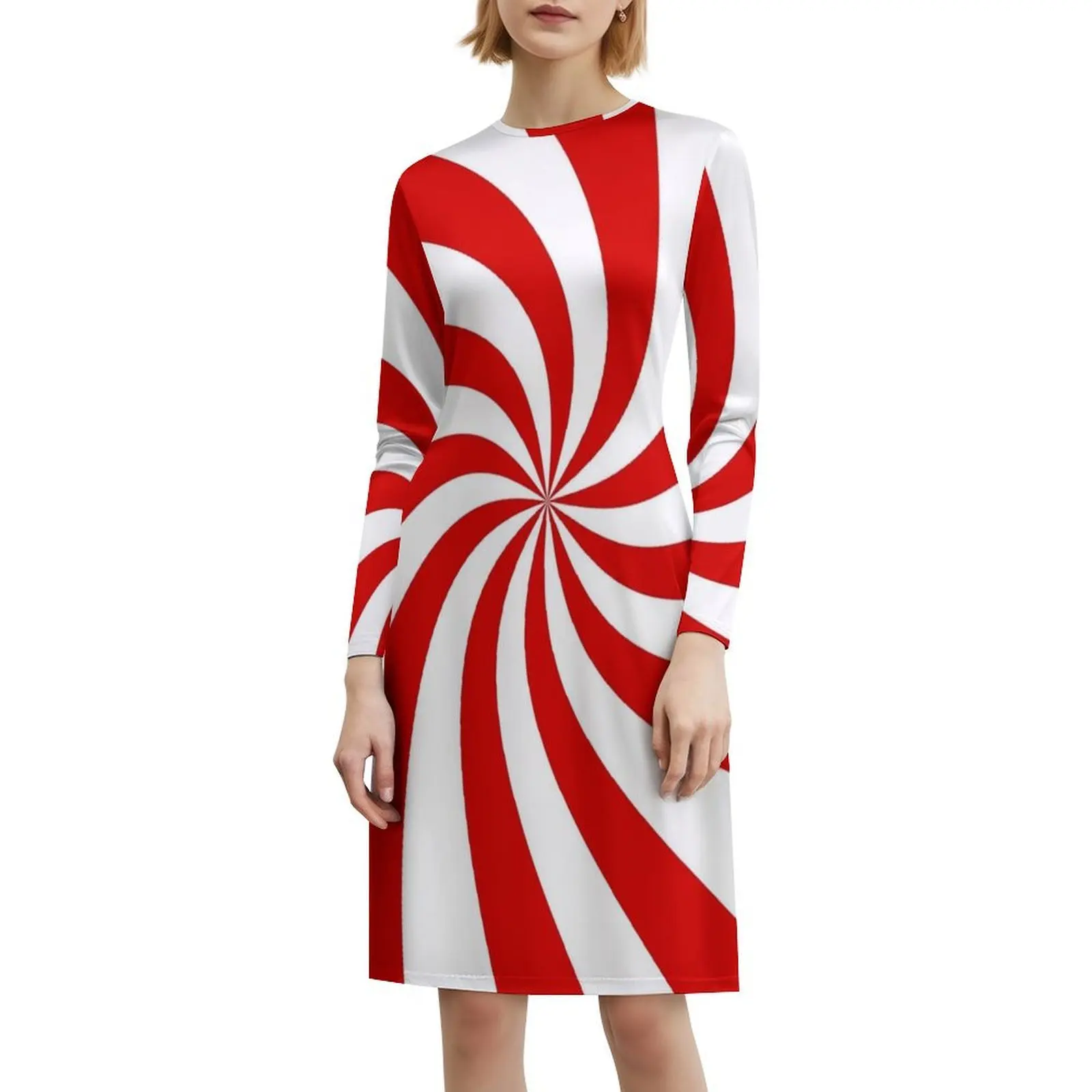 فستان عطلة مثير منقوش على شكل قصب الحلوى للنساء على الشاطئ وحفلات أعياد الميلاد فستان قصير على شكل قصب الحلوى وعصا الحلوى الدوامة