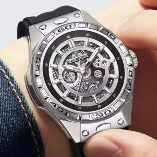 HANBORO Men Automatic Watch 42mm Mechanical Wristwatch Waterproof Luminous Sapphire Mirror Miyota8217 Quick Release Strap