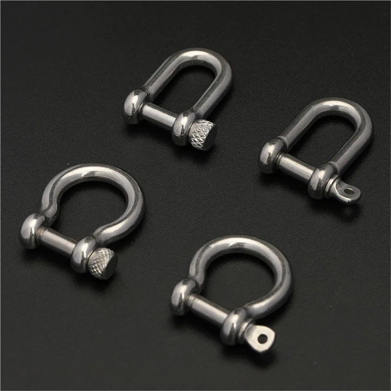 1 Piece Stainless Steel Staples Carabiner D Bow Shackle Fob Key Ring Keychain Hook Screw Joint Connector Buckle Silver