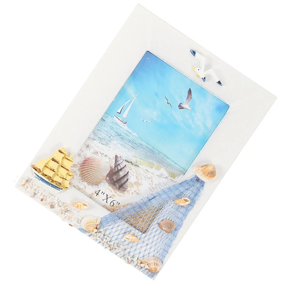 Mediterranean Photo Frame Frames Picture Beach Round Shell Desktop Decor Bedroom Holder Rope Net Simple Style Baby