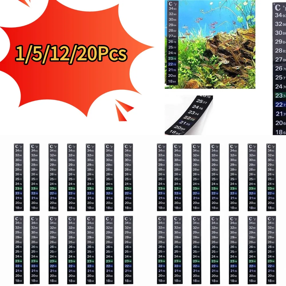 1/5/12Pcs Aquarium Fish Tank Strip Stick-on discolor Thermometer Sticker Adhesive Sticky Dual Scale Sticker Temperature Tools