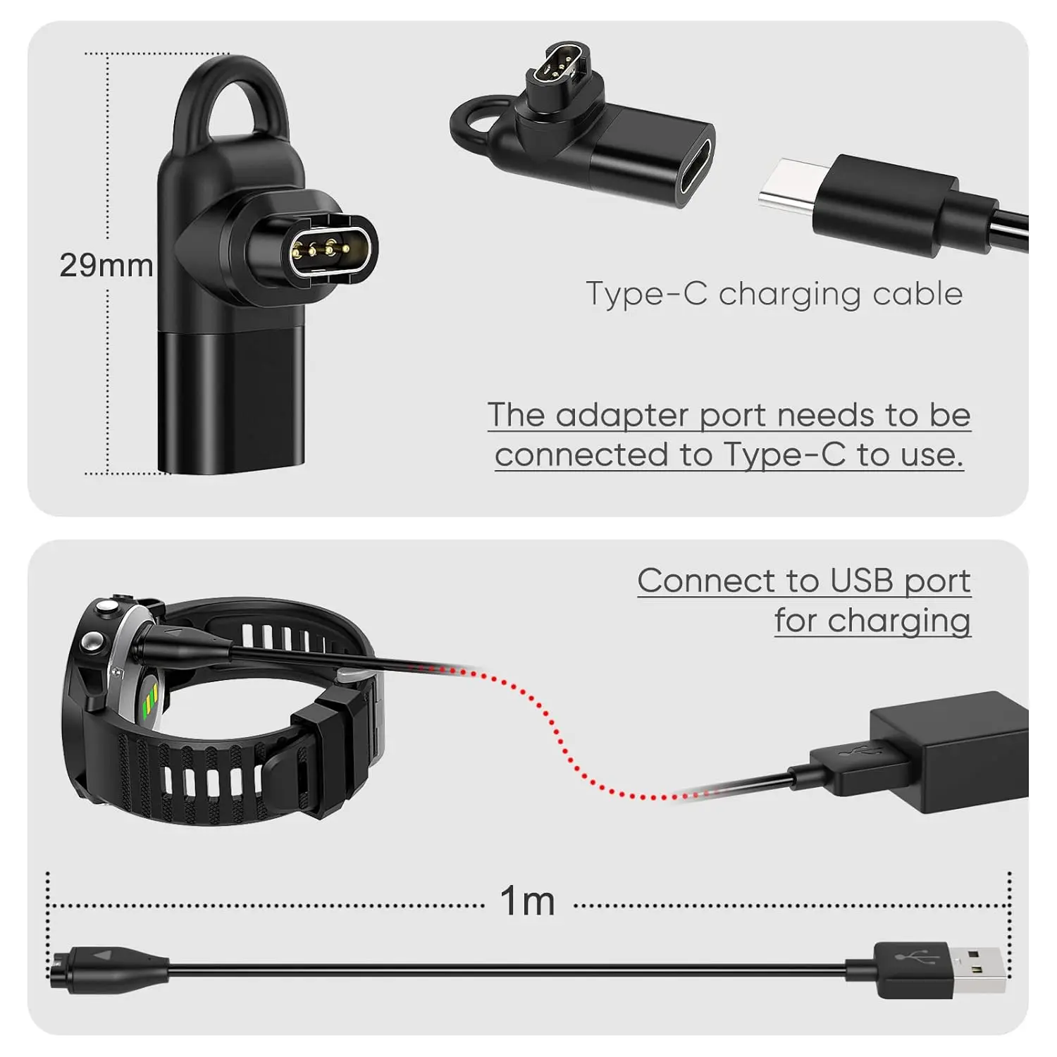 Watch Charger Plug For IOS Micro USB Type C Charging Adapter Cable For Garmin Watch Fenix 8 7 S 6 5 7X 6X Forerunner 955 935 255