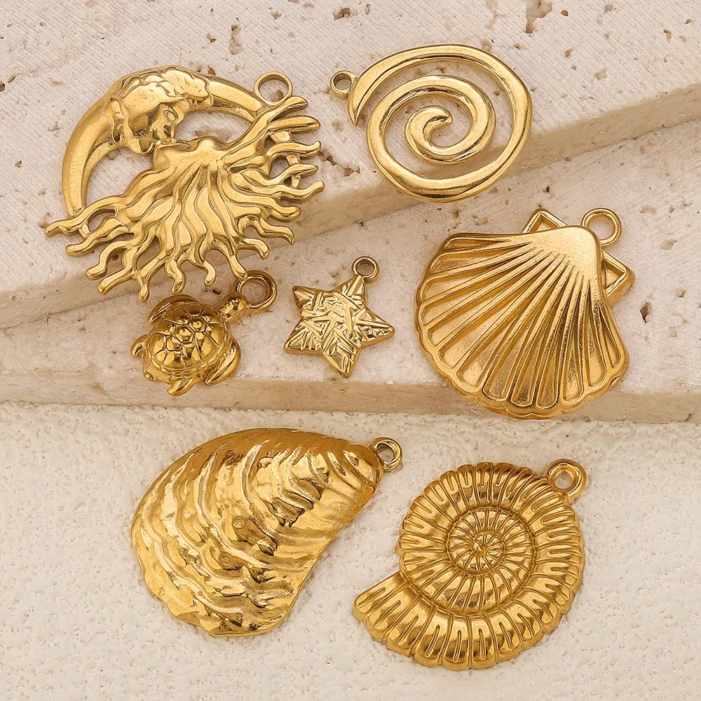 4/5pcs Stainless Steel Ocean Charm Conch Seahorse Starfish Gold-plated DIY Necklace Bracelet Jewelry Making Material Accessories image 6