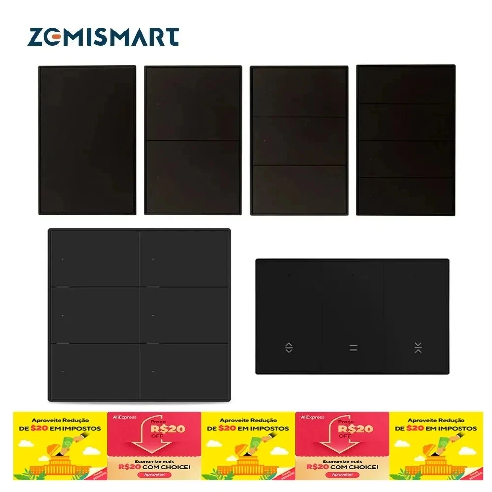 

Zemismart Zigbee US Black Wall Light Switch with Neutral 1 2 3 4 6 Gangs Smart Interruptor Work with Tuya App Alexa Google Home