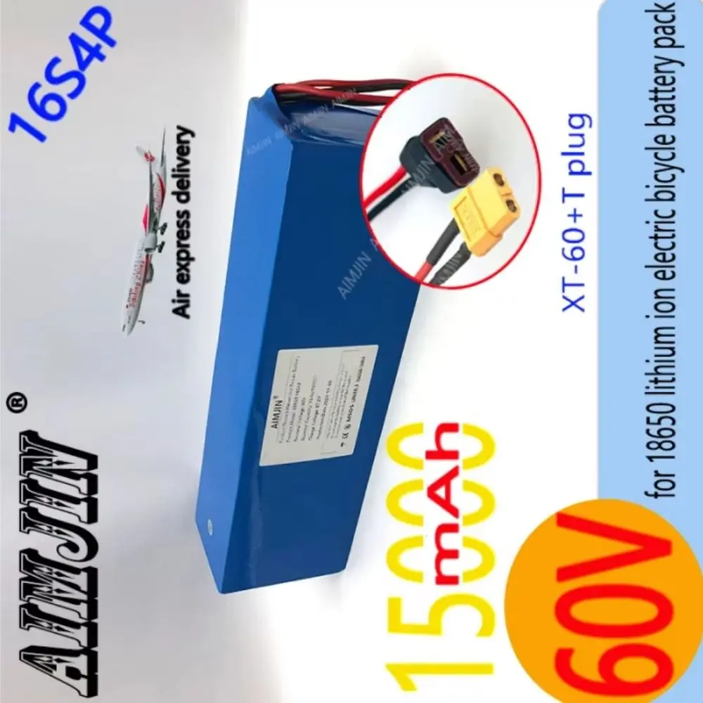 

60V 15000mAh 18650 Lithium Battery with BMS for Motorcycle Scooter Bicycle 2000W Motor 16S4P Battery Pack for Electric Vehicles