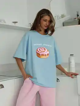 تيشيرت نسائي بأكمام قصيرة، أزرق وأبيض، مطبوع عليه حروف روسية، بتصميم كلاسيكي أمريكي، مصنوع من القطن الخالص 100%، مناسب لفصل الصيف 2025 10 best sales تراث الأبجدية الروسية - №6