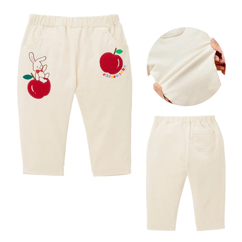 

Autumn Girls Casual Pants Cartoon Rabbit Apple Corduroy Pant Baby Girl Winter Clothes Vetement Enfant Fille Pantalones Roupa