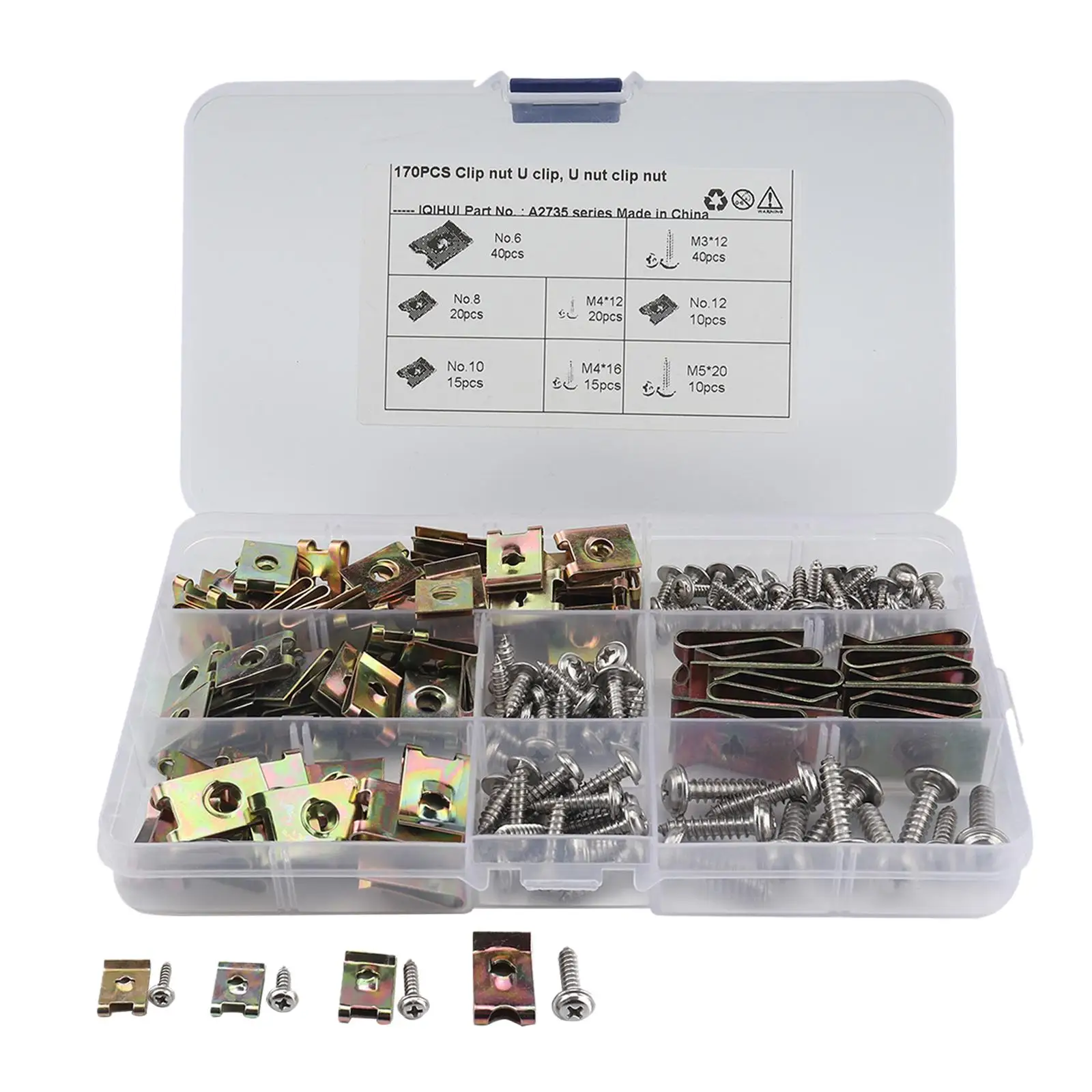 170x U Type Nut Clip and Screw Assortment Set Fasteners Assorted Kit for Automobile Motorcycle