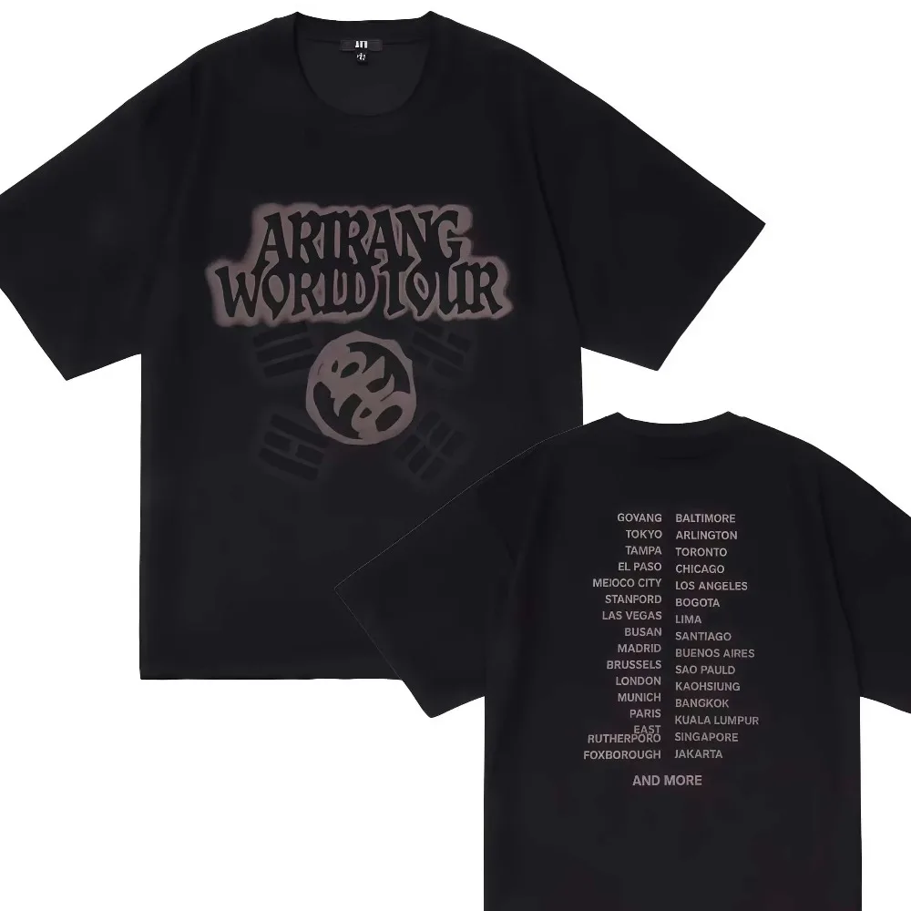 Image of World Tour Arirang T-Shirt mit Grafikdruck, Sommer, locker und lässig, kurzärmelig, modische Streetwear-Tops, passend für die Familie