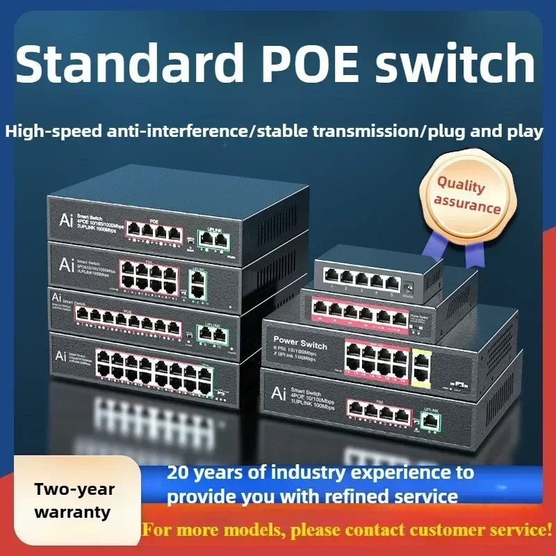 48V PoE Splitter/Switch with Fast Ethernet 4 Port and Compatible with Hikvision and Dahua