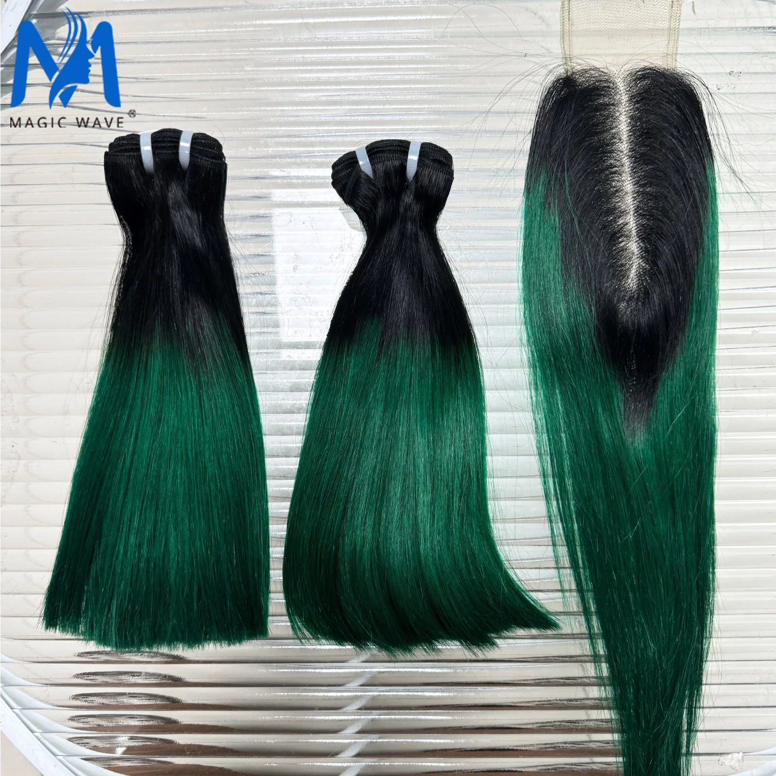 

Двойные вытянутые вьетнамские пучки человеческих волос с прозрачной кружевной застежкой 2x6 T1B/зеленые пучки с застежкой для женщин